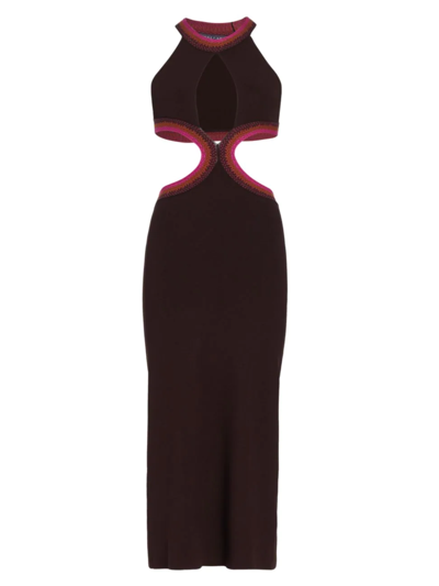 Shop Zeynep Arcay Women's Sleeveless Cut-out & Knit-trim Midi-dress In Dark Brown