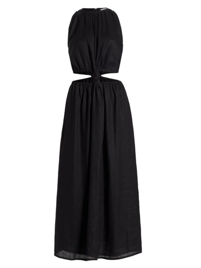 Shop Faithfull The Brand Women's Islas Zeta Linen Midi-dress In Black