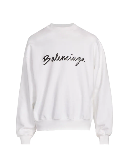 Shop Balenciaga Men's High Summer Script Logo Sweatshirt In White Black