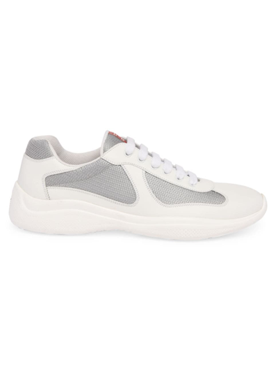 Shop Prada Men's America's Cup Leather & Technical Fabric Sneakers In White Argento