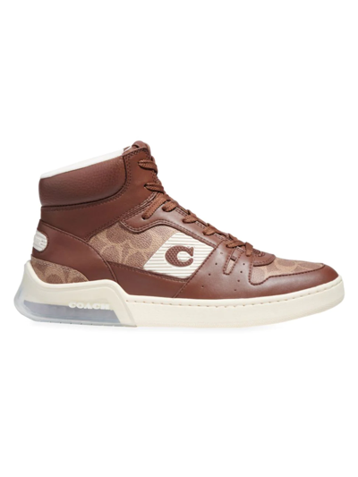Shop Coach Men's Citysole Signature Canvas & Leather High-top Sneakers In Saddle