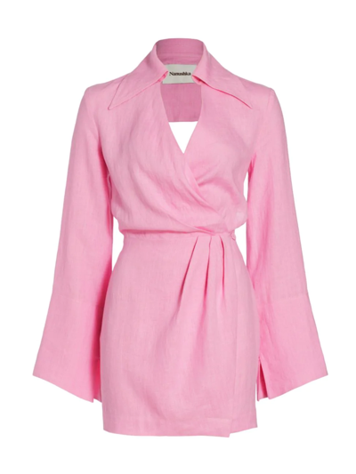 Shop Nanushka Women's Esma Linen Minidress In Hot Pink