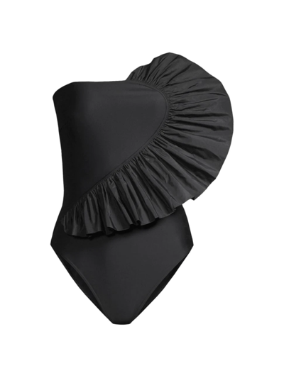 Shop Tanya Taylor Women's Sarita Ruffled Cutout One-piece Swimsuit In Black