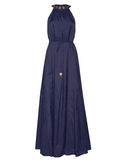 Shop Staud Women's Benoit Embellished Nylon Maxi Dress In Navy