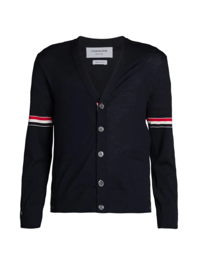 Shop Thom Browne Men's Striped Arms Cardigan Sweater In Navy