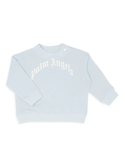 Shop Palm Angels Baby Boy's Curved Logo Crewneck Sweatshirt In Baby Blue White