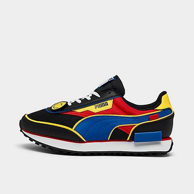 Shop Puma Big Kids' X Smileyworld Future Rider Casual Shoes Size 7.0 Nylon/lace/suede In  Black/royal Blue
