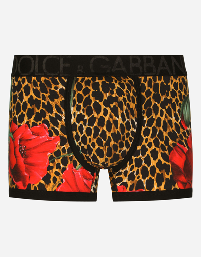 Dolce & Gabbana Two-way Stretch Cotton Boxers With Poppy And