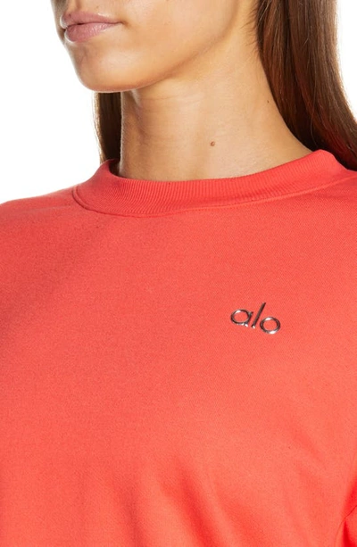 Shop Alo Yoga Accolade Crewneck Sweatshirt In Red Hot Summer