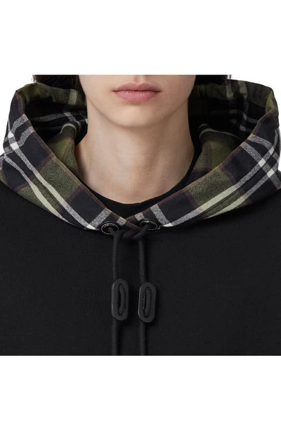 Shop Burberry Poulter Check Hood Cotton Hoodie In Black