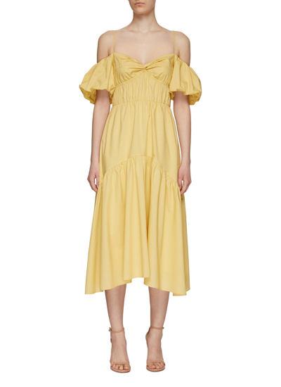 Shop Vince Draped Puff Sleeve Tiered Dress In Yellow