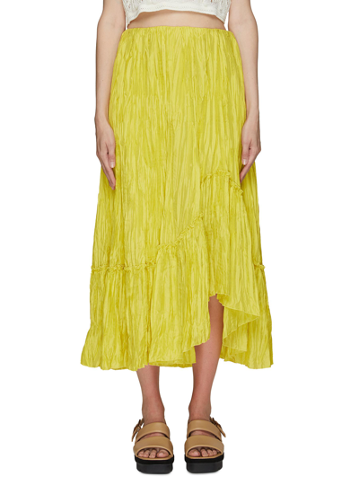 Shop Vince Wrinkled Silk Tiered Skirt In Yellow