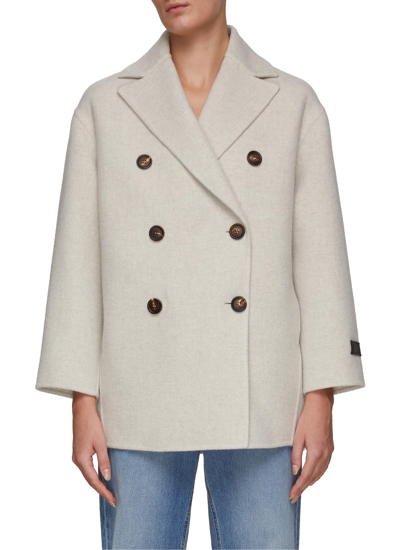 Shop Brunello Cucinelli Double Breasted Cashmere Peacoat In Grey