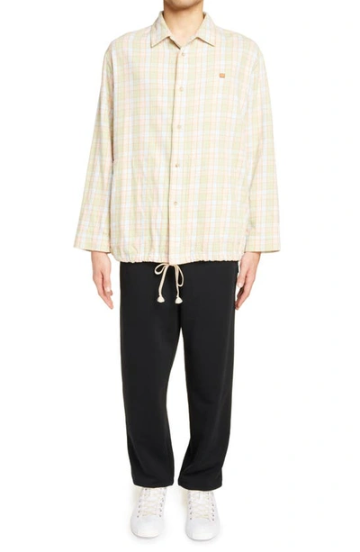 Shop Acne Studios Face Patch Check Organic Cotton Flannel Button-up Shirt In Orange/ Beige