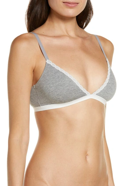 Skarlett Blue Adorned Cotton Blend Bralette In Heather Grey / Ivory