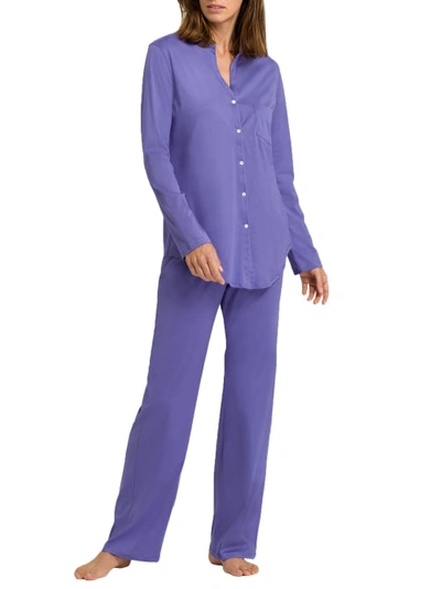 Shop Hanro Cotton Deluxe Knit Pajama Set In Violet Blue