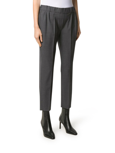 Shop Brunello Cucinelli Wool Blend Jogging Pants With Mobile Detail In Grey