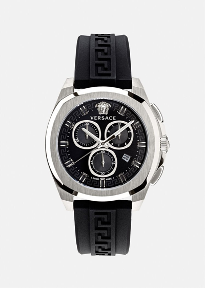 Shop Versace Geo Chrono Watch In Black