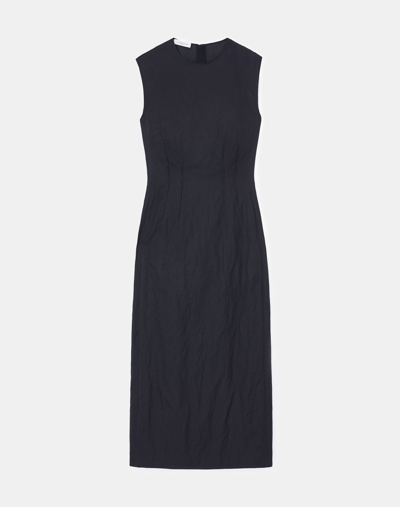Shop Lafayette 148 Crinkle Viscose-cotton Midi Sheath Dress In Black