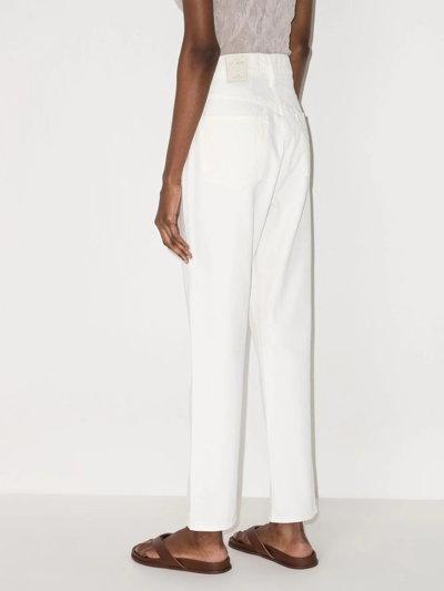 Shop St Agni Cropped High-waisted Jeans In White