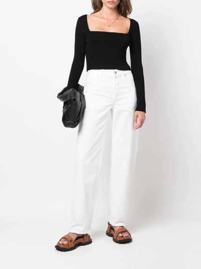 Shop There Was One Square-neck Ribbed Knit Top In Black