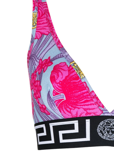 Shop Versace Floral-print Triangle-cup Bra In Pink
