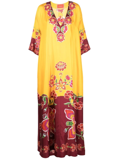 Shop La Doublej Muumuu Floral-print Maxi Dress In Yellow