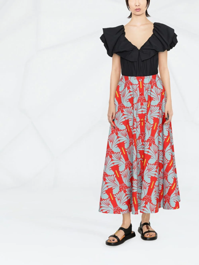 Shop La Doublej Holiday Graphic-print Buttoned Midi Skirt In Red