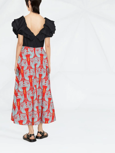Shop La Doublej Holiday Graphic-print Buttoned Midi Skirt In Red