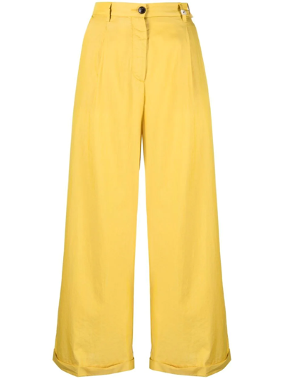 Myths Cropped Wide-leg Trousers In Yellow