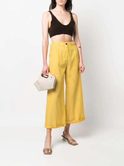 Myths Cropped Wide-leg Trousers In Yellow
