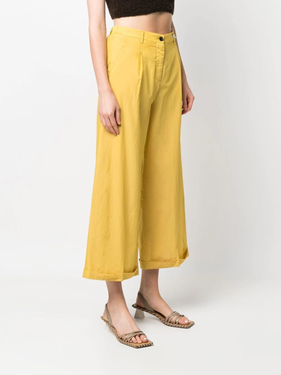 Myths Cropped Wide-leg Trousers In Yellow