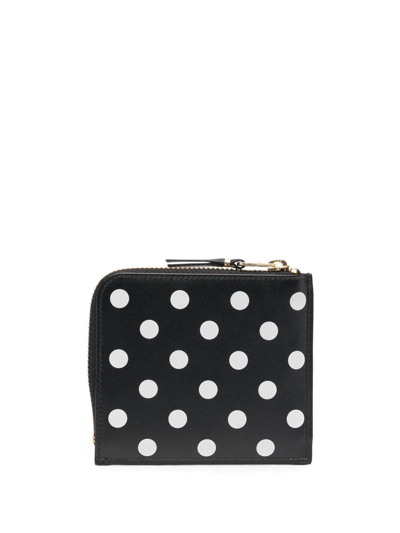 Comme Des Garçons Polka-dot Zip-around Wallet In Black