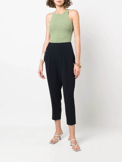 Shop Alberto Biani Pleated Cropped Trousers In Blue