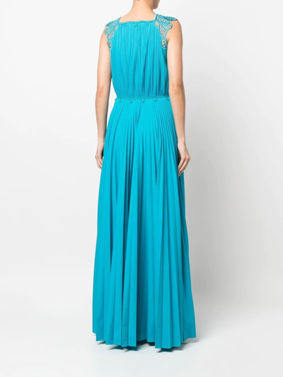 Shop Alberta Ferretti Lace-detail Pleated Gown In Blue
