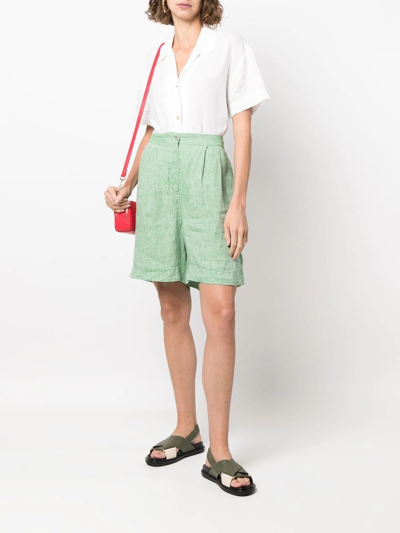 Shop Tommy Hilfiger Linen Bermuda Shorts In Green
