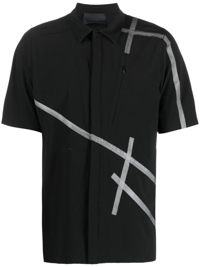 Shop Heliot Emil Striped-detail Short-sleeve Shirt In Black