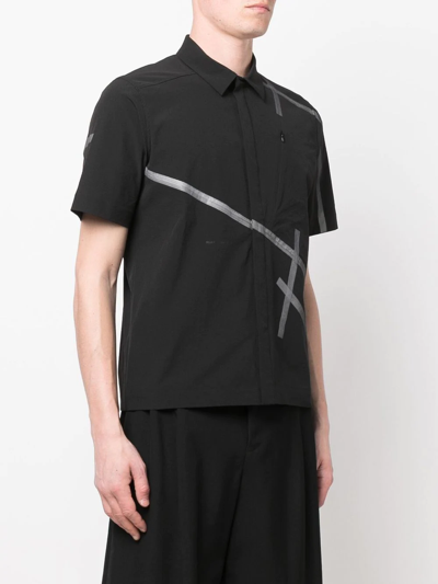 Heliot Emil Striped-detail Short-sleeve Shirt In Black