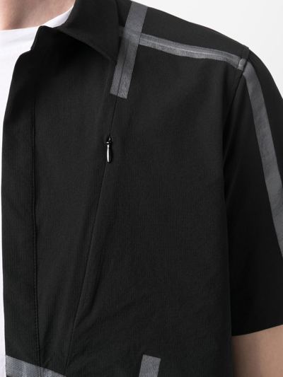 Heliot Emil Striped-detail Short-sleeve Shirt In Black