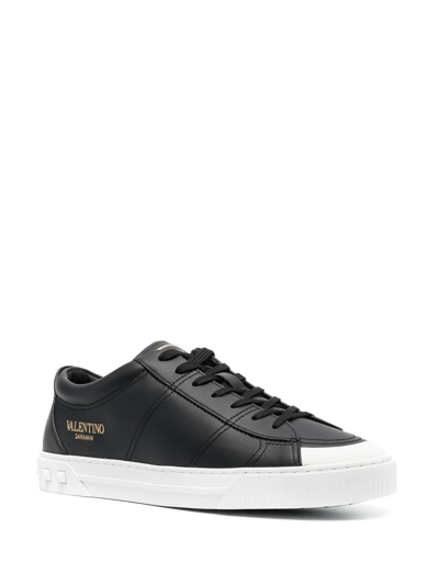 Shop Valentino Cityplanet Low-top Leather Sneakers In Black