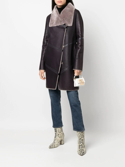 Liska Off-centre Front Fastening Coat In Purple