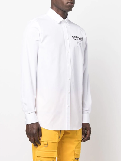 Shop Moschino Logo-print Long-sleeve Shirt In White