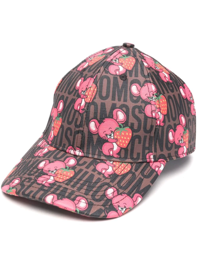 Shop Moschino Mouse-print Logo Cap In Brown