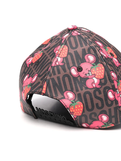 Shop Moschino Mouse-print Logo Cap In Brown