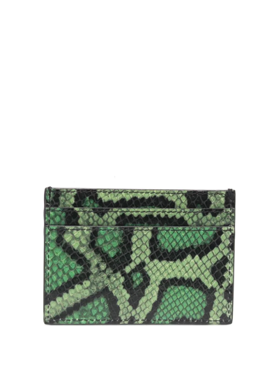 Shop Moschino Snakeskin-effect Logo Cardholder In Green