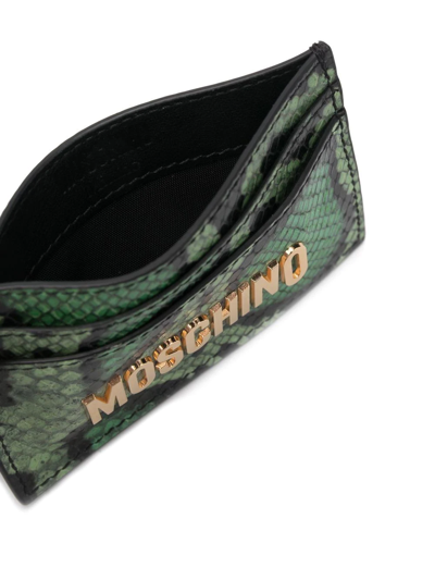 Shop Moschino Snakeskin-effect Logo Cardholder In Green