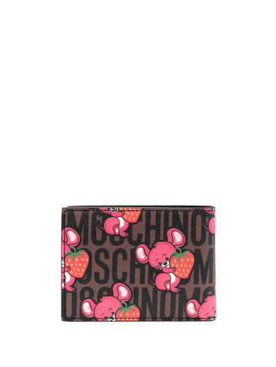 Shop Moschino Mouse-print Bi-fold Wallet In Brown