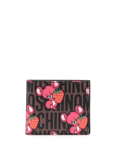 Shop Moschino Mouse-print Bi-fold Wallet In Brown