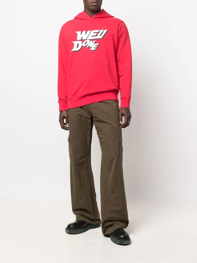 Shop We11 Done Logo-print Cotton Hoodie In Red