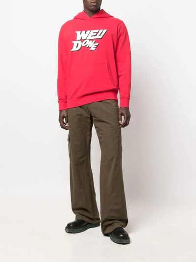We11 Done Logo-print Cotton Hoodie In Red